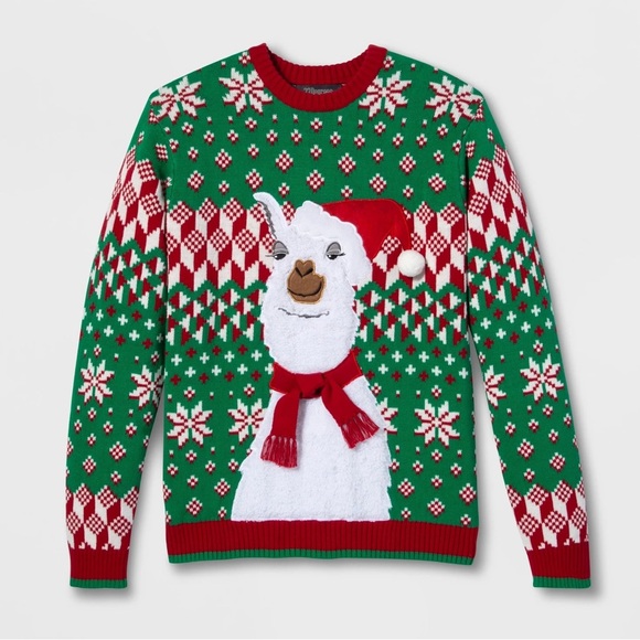 Size XL 33 Degrees Ugly Christmas Sweater Llama Alpaca Red Green - Picture 1 of 5